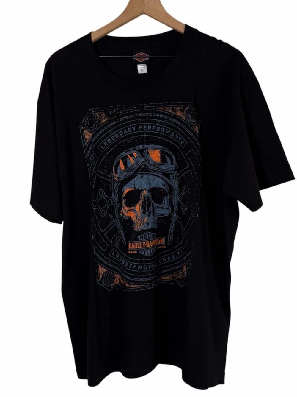 Harley Davidson Skull Graphic T-Shirt XL Black Orange Shirt Biker T-Shirt